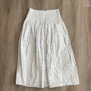 J. Crew White and Navy Spotted A-Line Skirt Cotton with Crisp Cotton Slip S